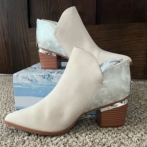 Beige and silver booties
